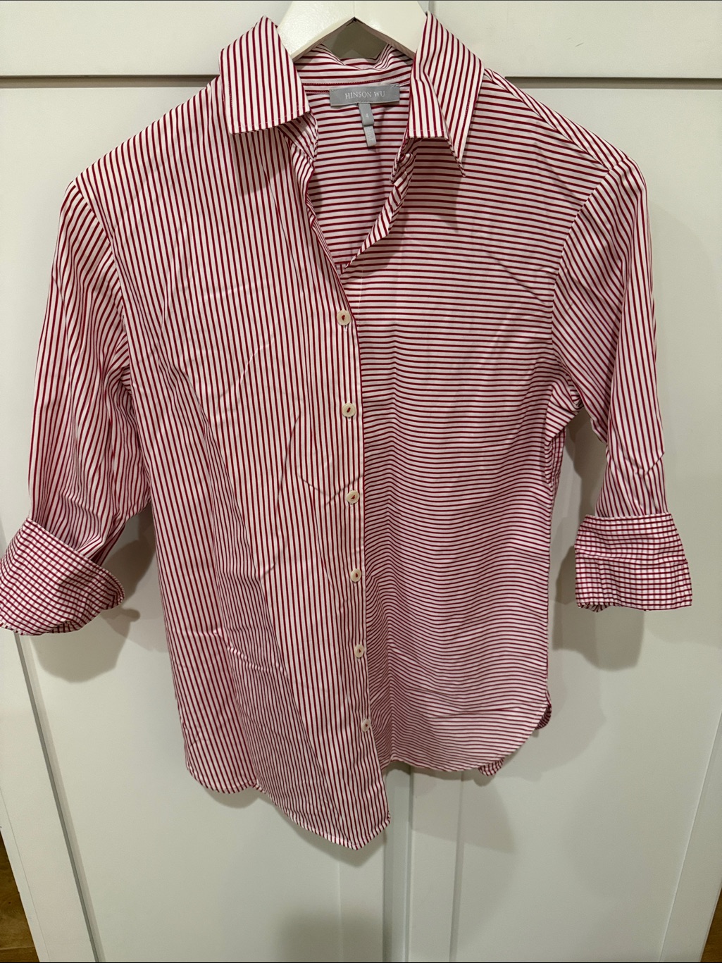 Hinson Wu Women's Red & White Striped Button-Down Blouse